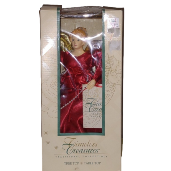 Vintage Angel Tree Topper Timeless Treasures Christmas Porcelain Head Red - Picture 1 of 11